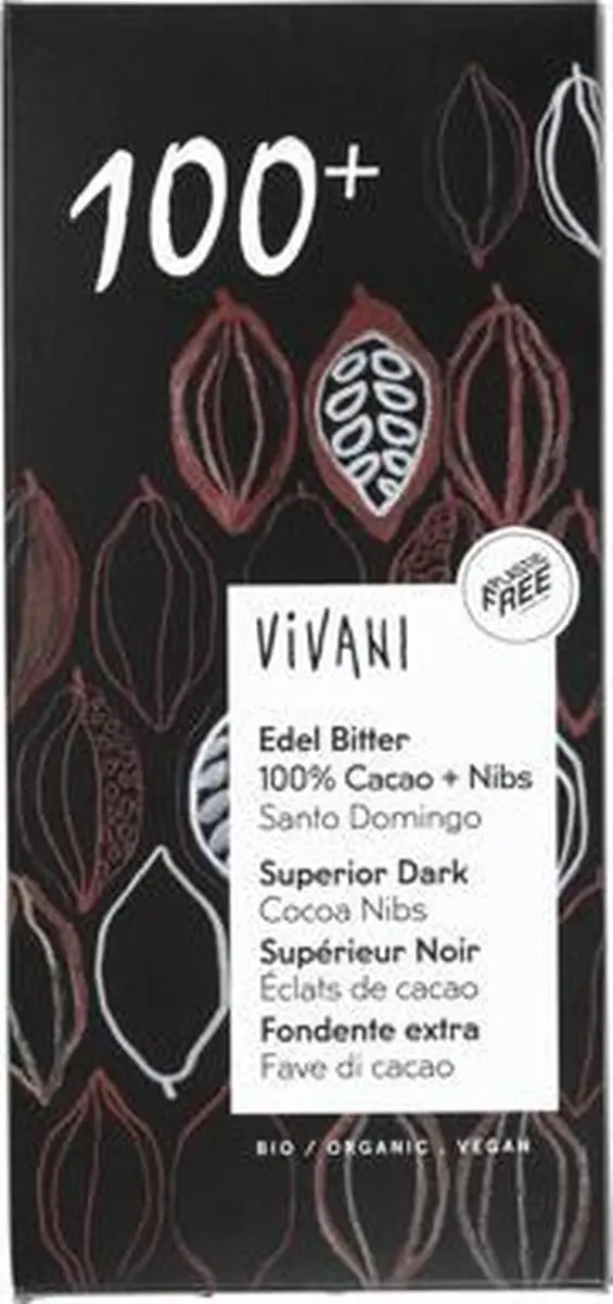 Vivani Puur 100+% Cacao Chocoladereep 80g - afbeelding 5 van 5