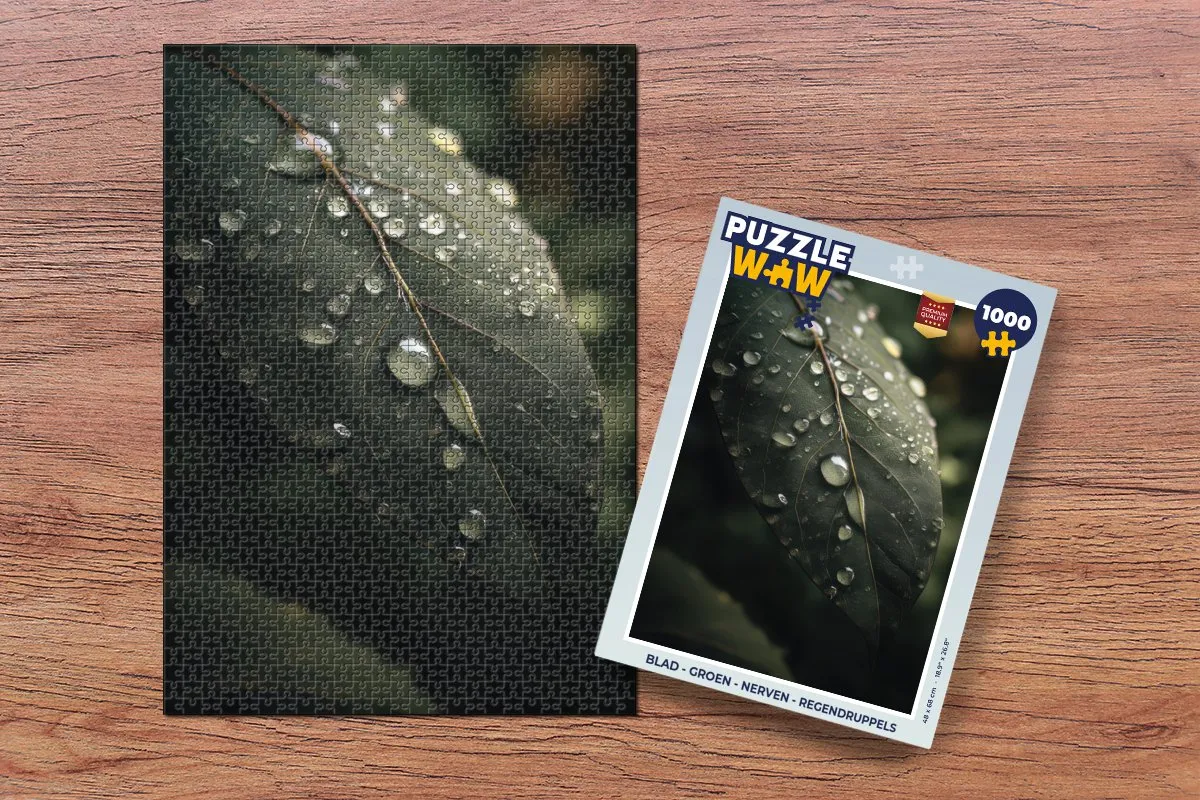 PuzzleWow Legpuzzel 1000 Stuks - Blad Groen Regendruppels