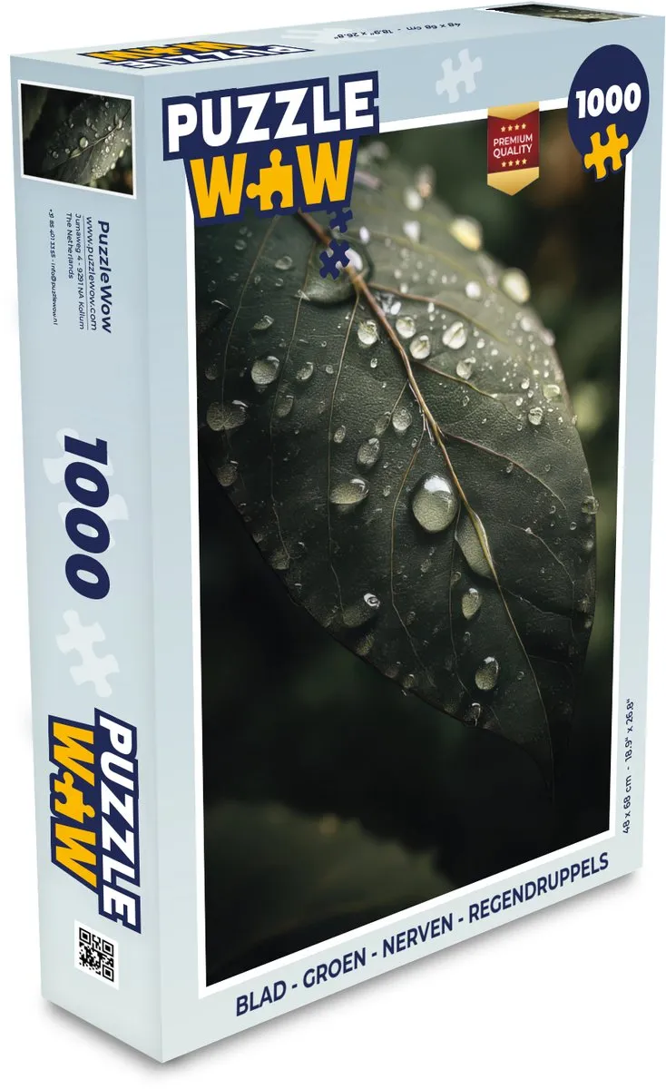 PuzzleWow Legpuzzel 1000 Stuks - Blad Groen Regendruppels