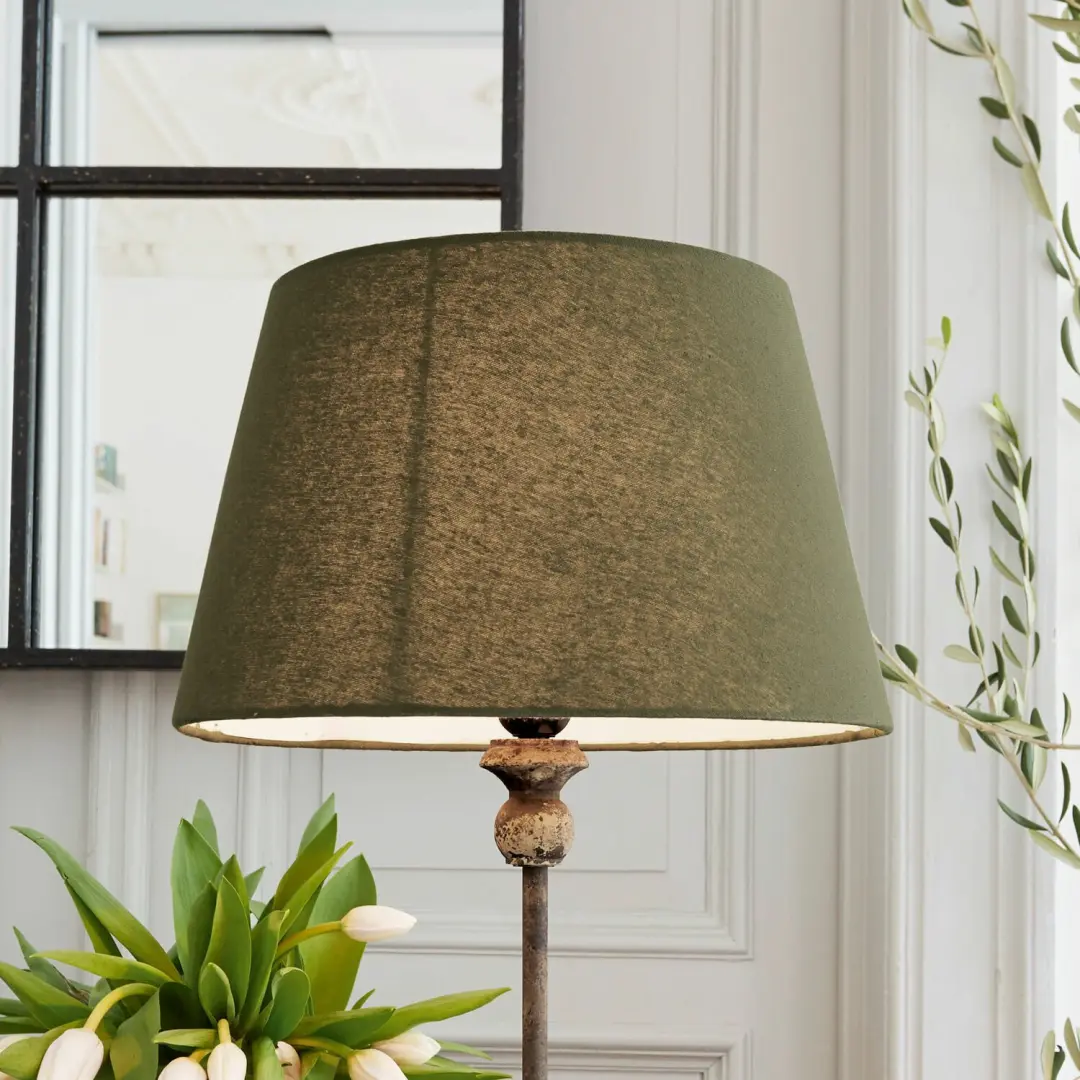 Loberon Karlora Tafellamp - 25W - Ø34cm - Groen/Antiekbruin