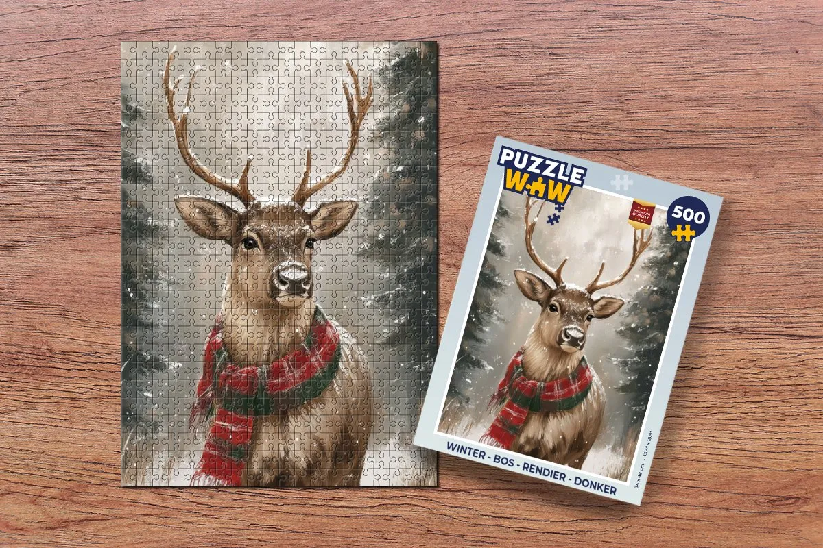 PuzzleWow Winter Bos Rendier Puzzle 1000 Stuks - Donker