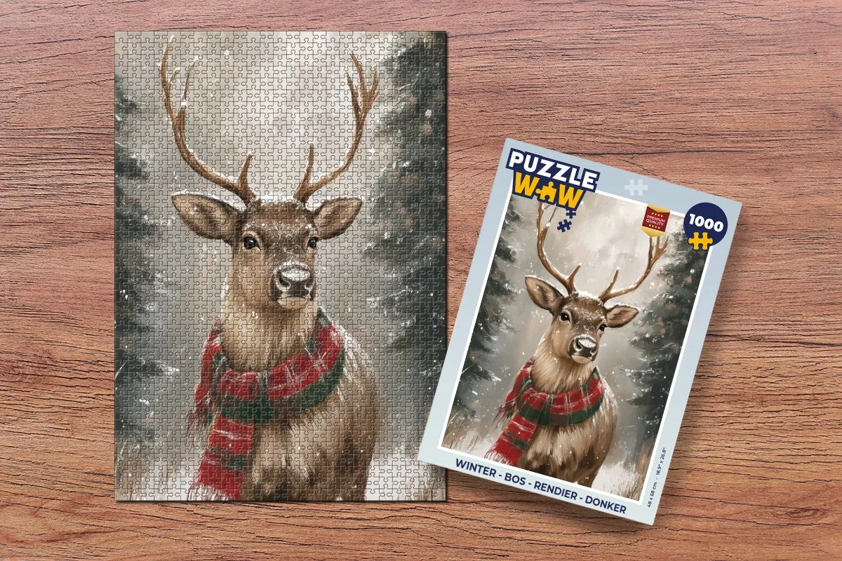 PuzzleWow Winter Bos Rendier Puzzle 1000 Stuks - Donker