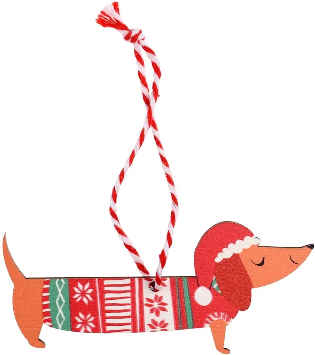 Kersthanger hond kerstbal hout