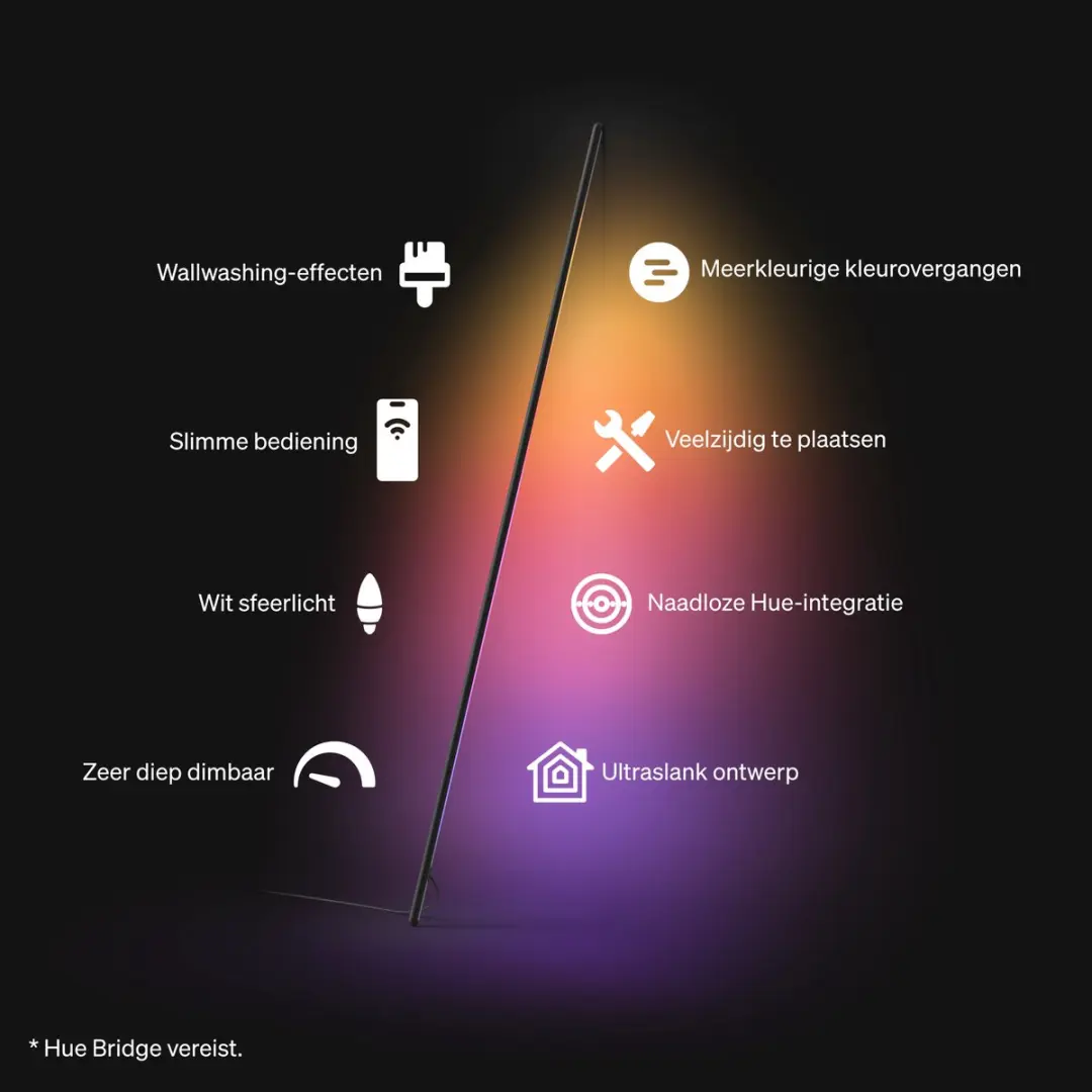 Philips Hue Signe Tube Vloerlamp - RGBW - Zwart - afbeelding 2 van 6