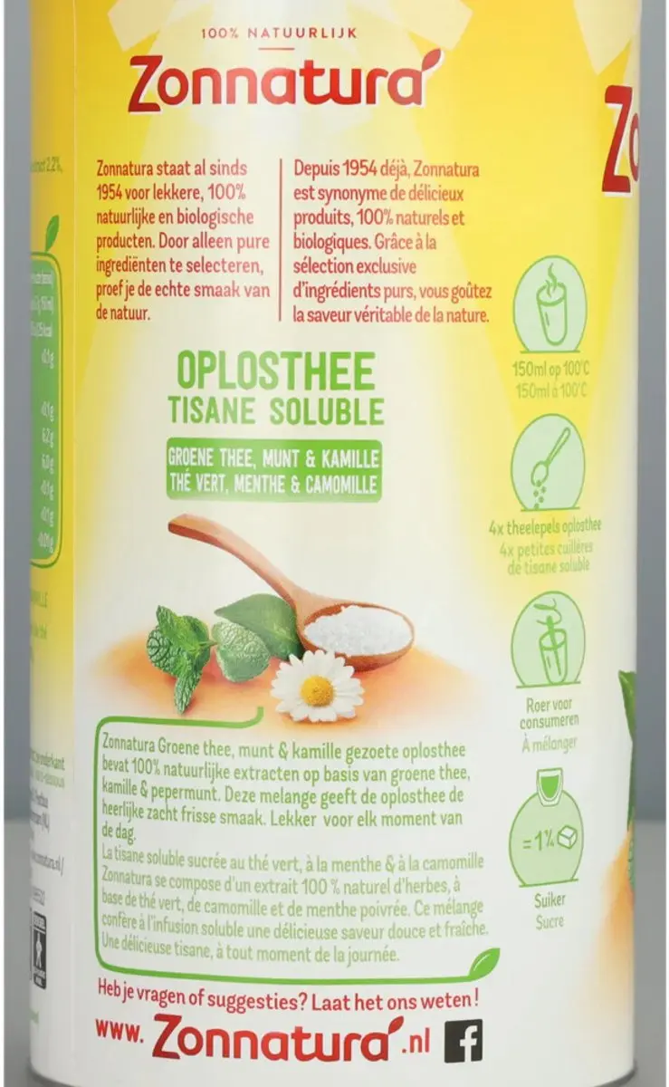Zonnatura Oplosthee Groene Thee Munt & Kamille 200g