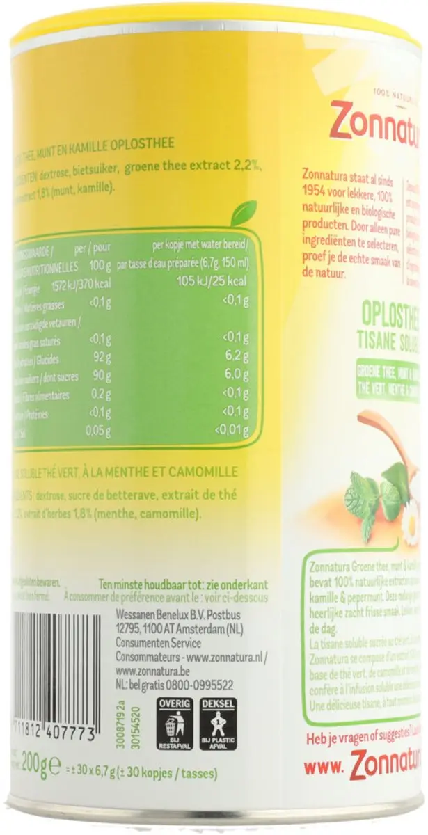 Zonnatura Oplosthee Groene Thee Munt & Kamille 200g