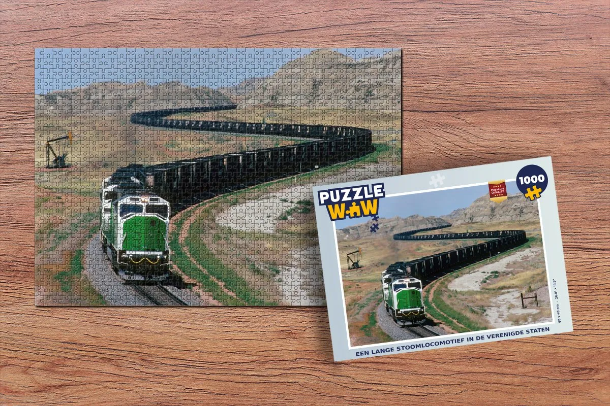 PuzzleWow Legpuzzel Een lange stoomtrein VS 1000 Stuks - Multicolor