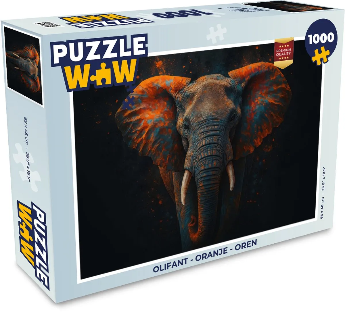 PuzzleWow Legpuzzel Olifant 1000 Stuks - Oranje