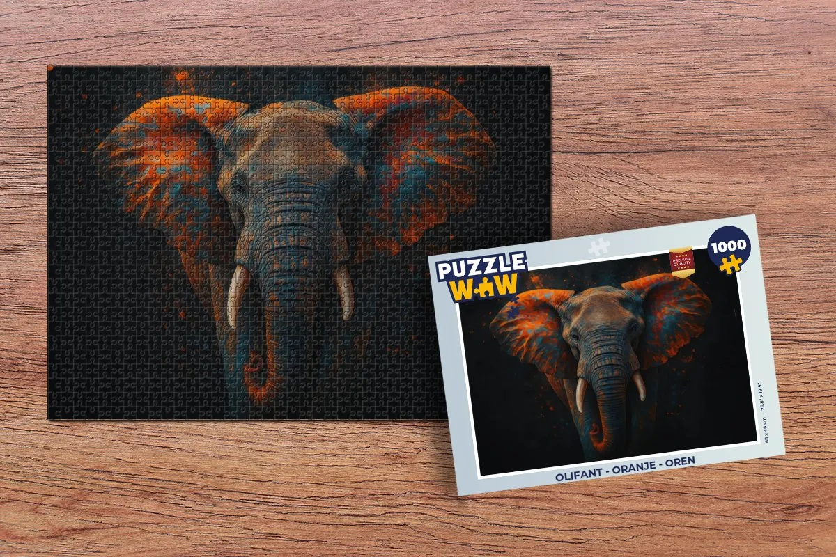 PuzzleWow Legpuzzel Olifant 1000 Stuks - Oranje
