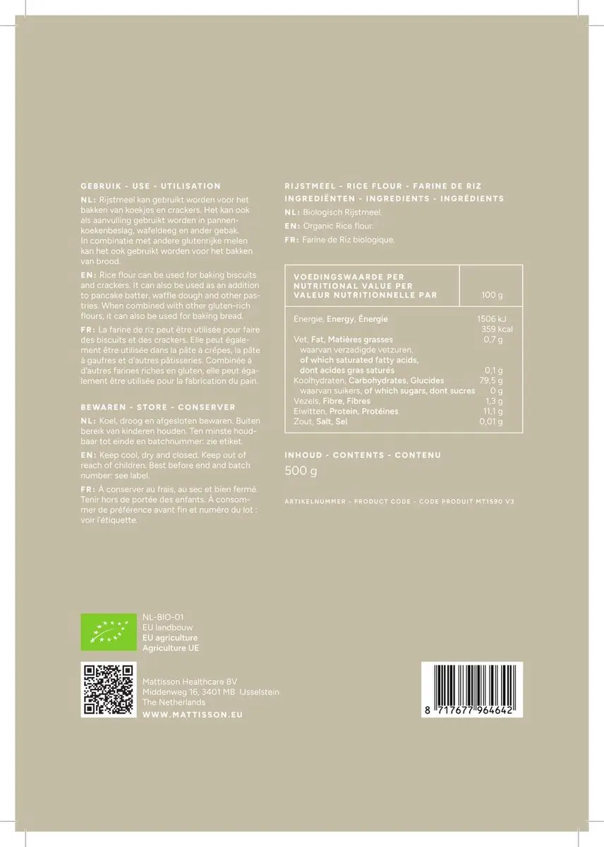 Mattisson Biologisch Rijstmeel 500g