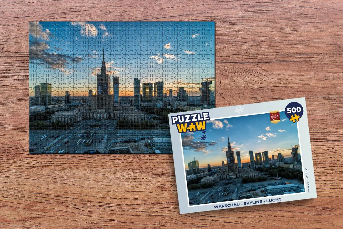 PuzzleWow Warschau Skyline Lucht Legpuzzel 500 Stuks - Multicolor