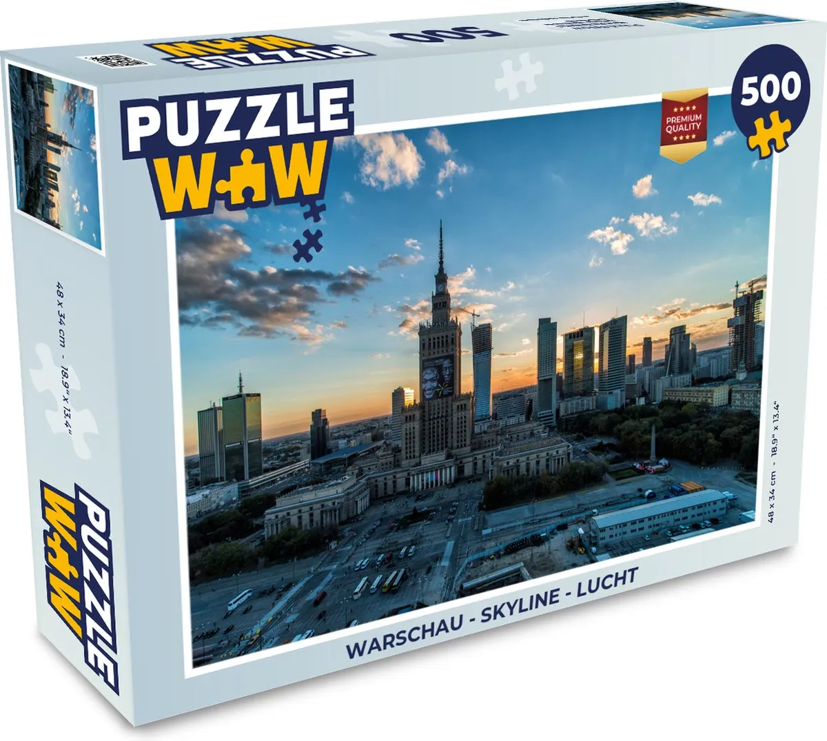 PuzzleWow Warschau Skyline Lucht Legpuzzel 500 Stuks - Multicolor