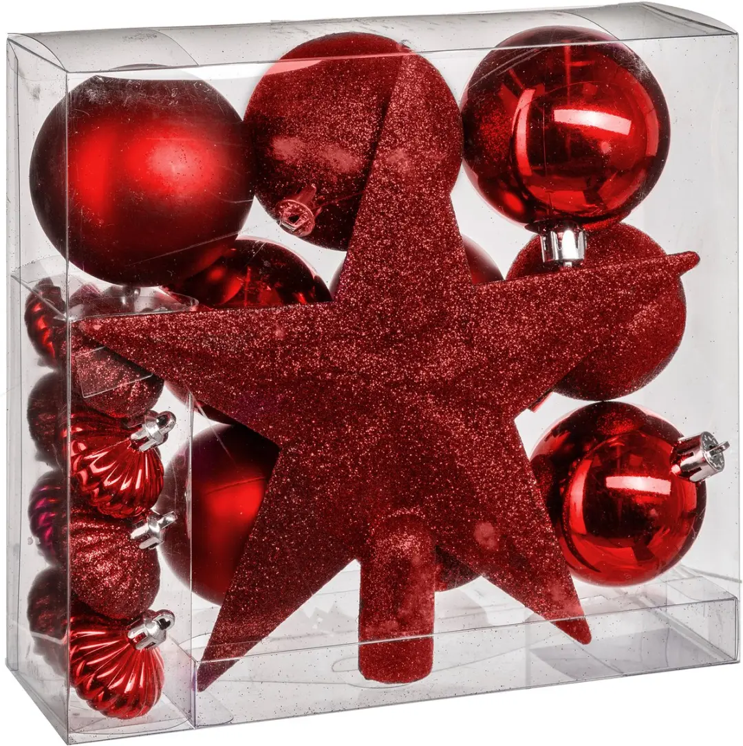Kerstballenset 18 delig met kerstster rood