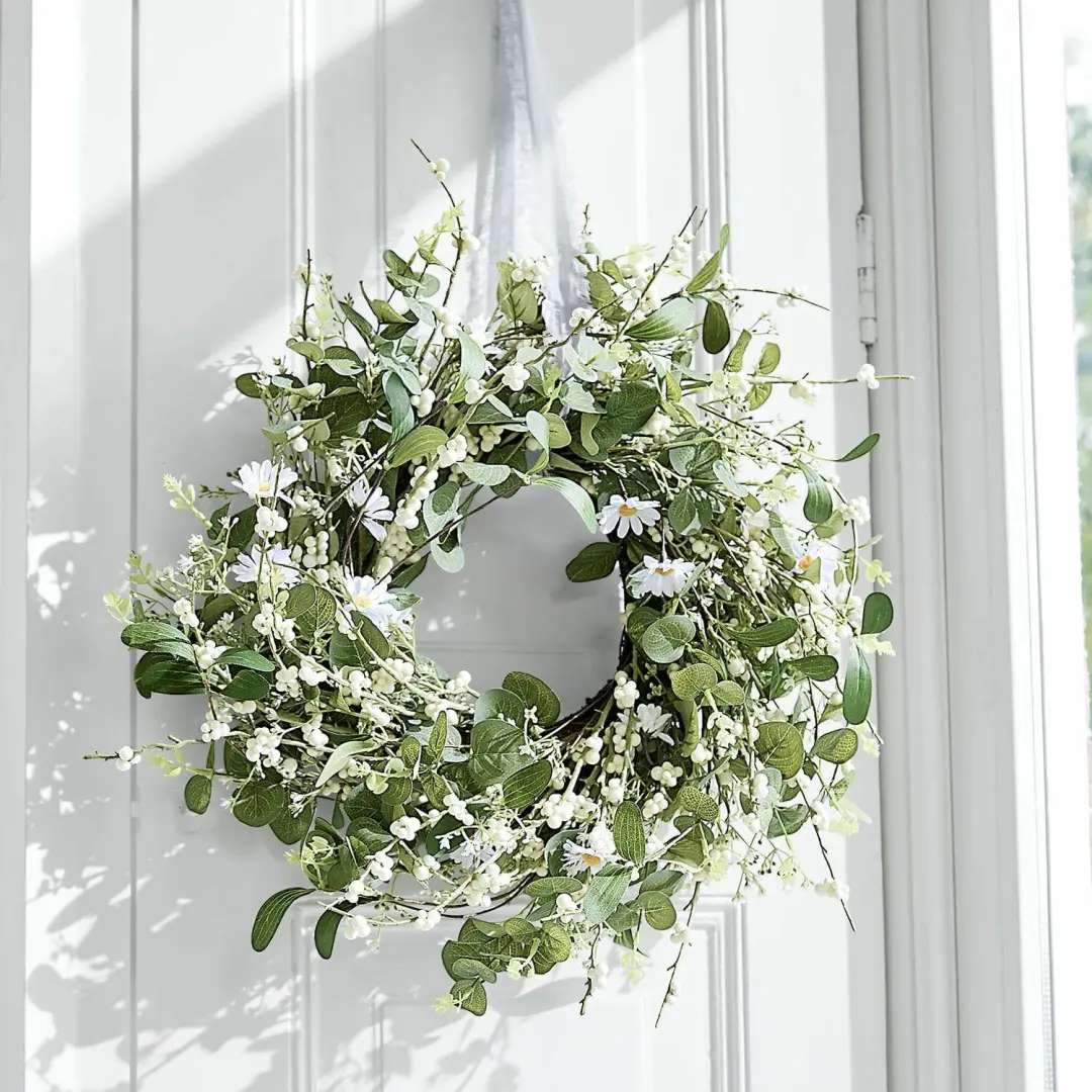 Loberon Krans Mixale 50cm - Groen/Wit - afbeelding 4 van 4