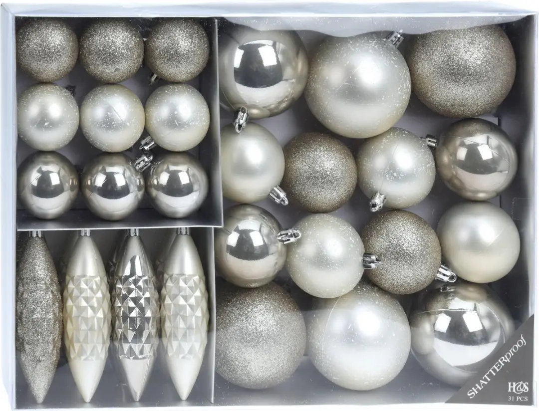 Kerstballenset 31 delig Zilver