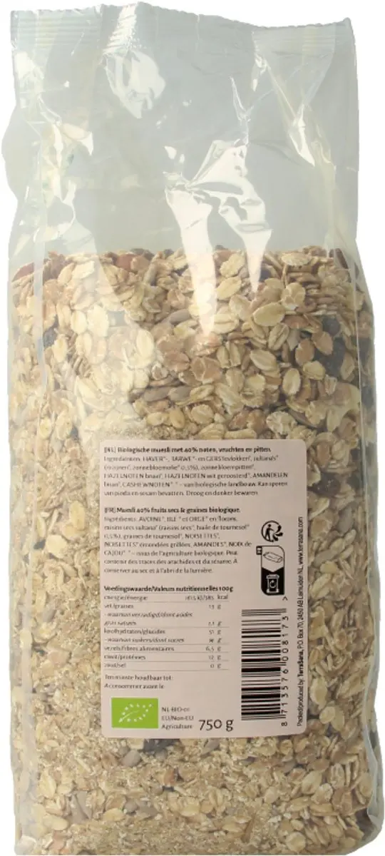 Terrasana Bio Muesli Noten & Zuidvruchten 750g