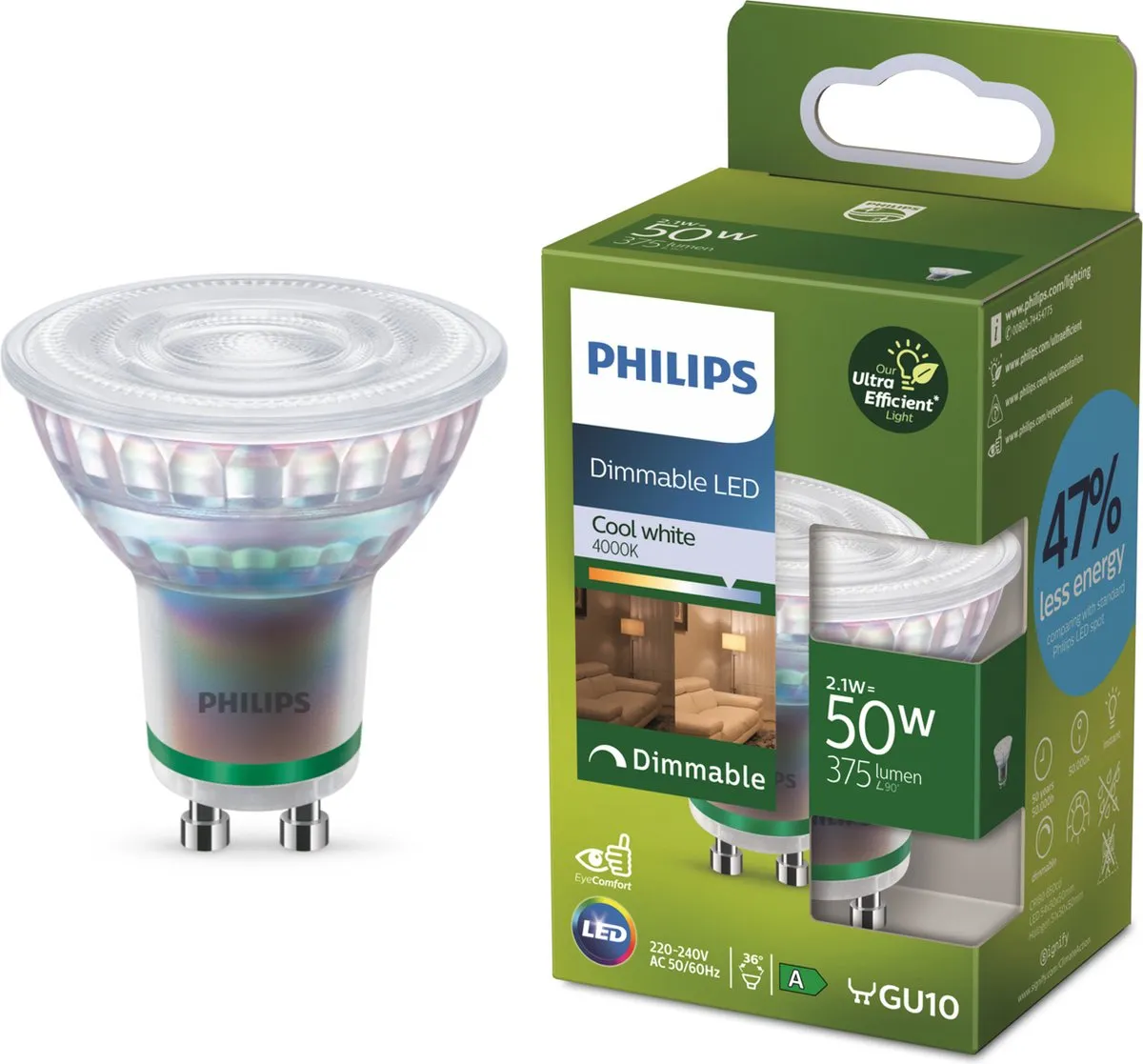 Philips Ultra Efficient LED Spot GU10 2.1W