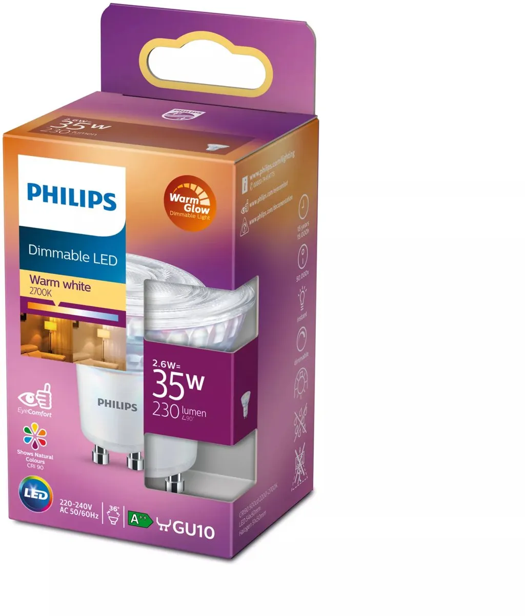 Philips LED Spot GU10 35W Warmwit - Dimbaar