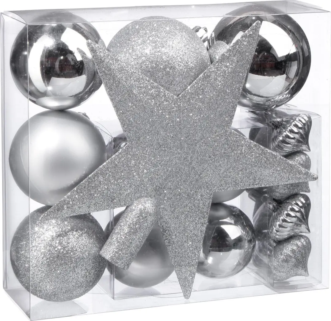 Kerstballenset 18 delig met kerstster zilver