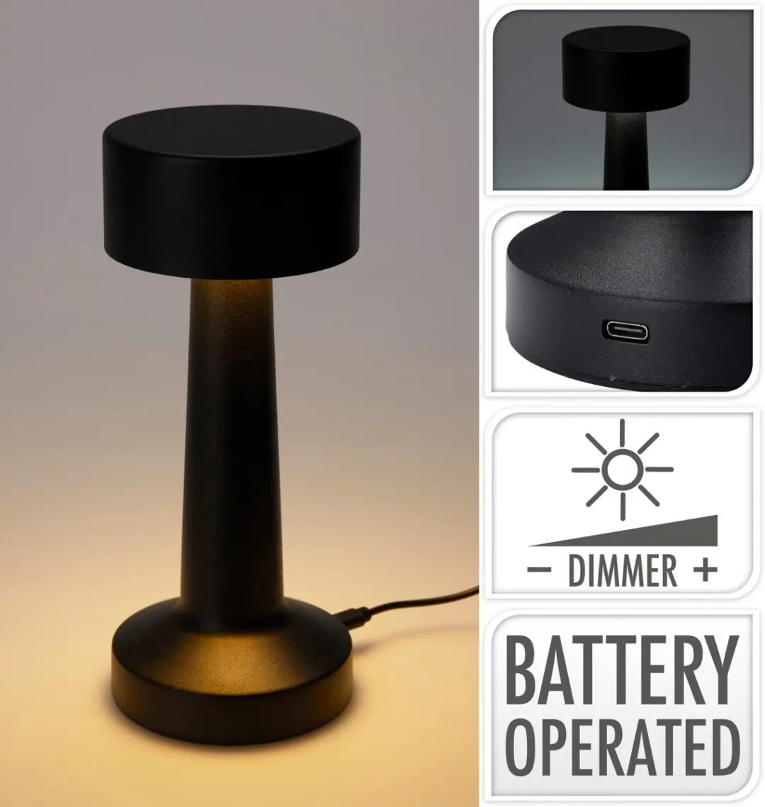 Konges Sløjd LED Tafellamp Zwart - Ø8xH21cm