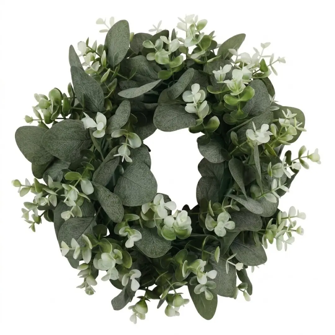 Groen krans rond 32 cm kunststof bladeren krans decoratieve eucalyptus stijl kun