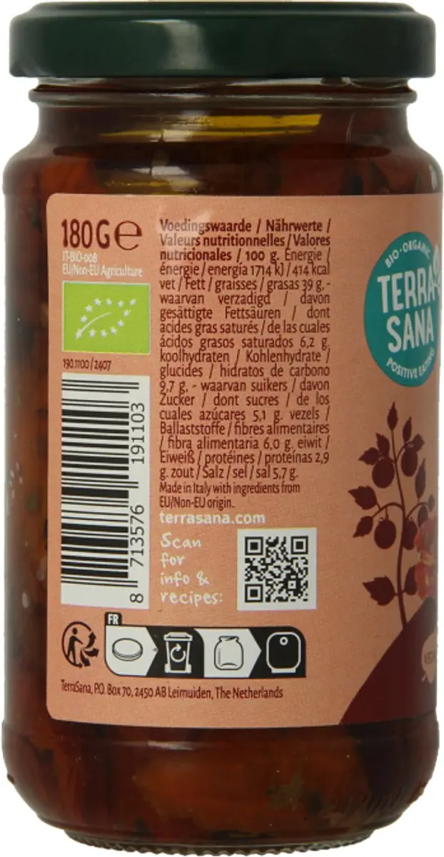 Terrasana Zongedroogde Tomaten In Olijfolie 180g