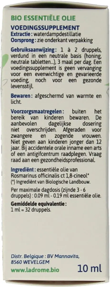 Ladrome Rozemarijn CT cineol bio 10 Milliliter