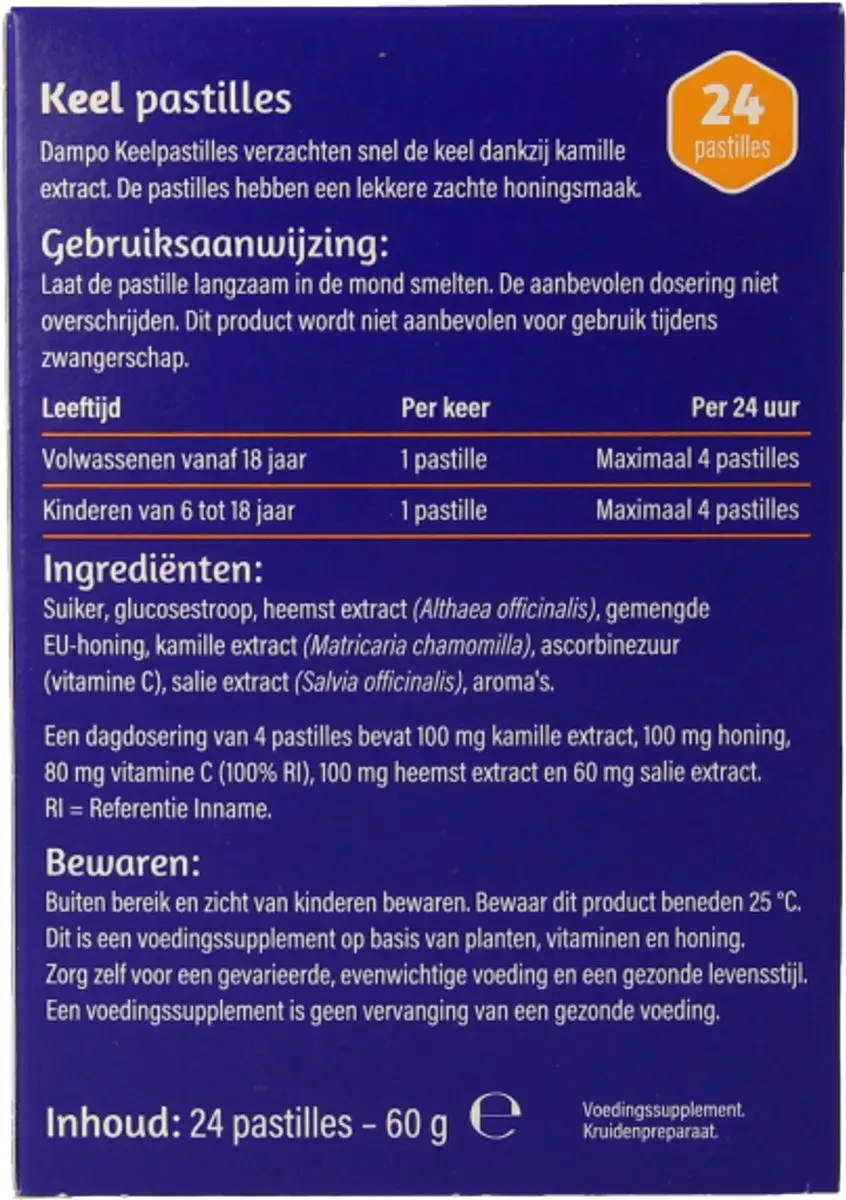 Dampo Keelpastilles Honing 24 Stuks