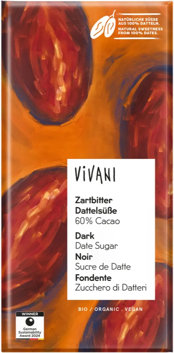 Vivani Dark Date Sugar 60% Cacao Chocolade 80g