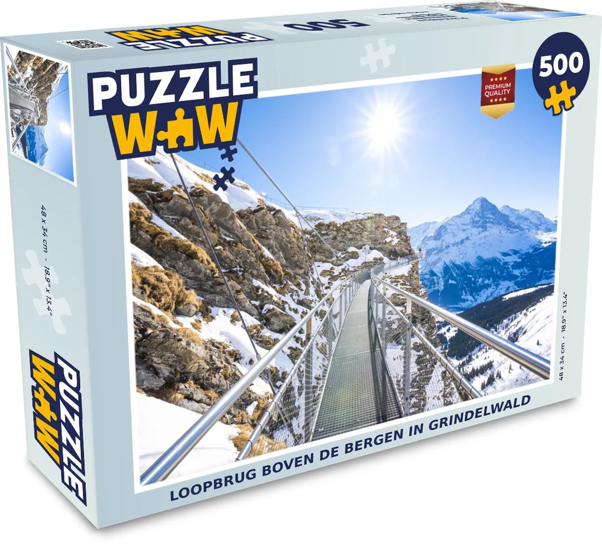 PuzzleWow Legpuzzel Loopbrug boven de bergen Grindelwald 500 Stuks - Multicolor