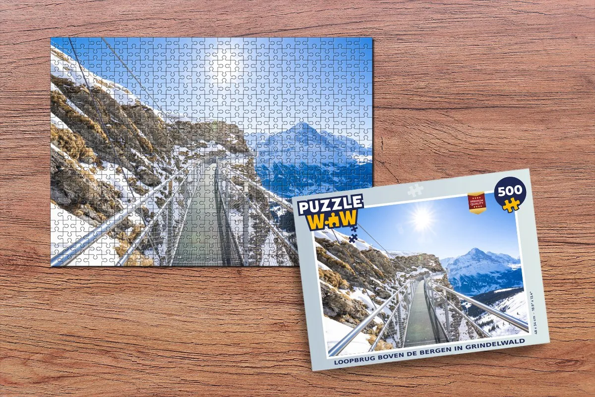 PuzzleWow Legpuzzel Loopbrug boven de bergen Grindelwald 500 Stuks - Multicolor