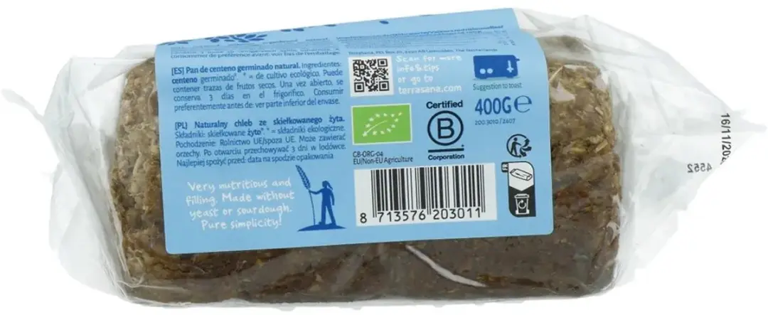 Terrasana Gekiemd Roggebrood 400g