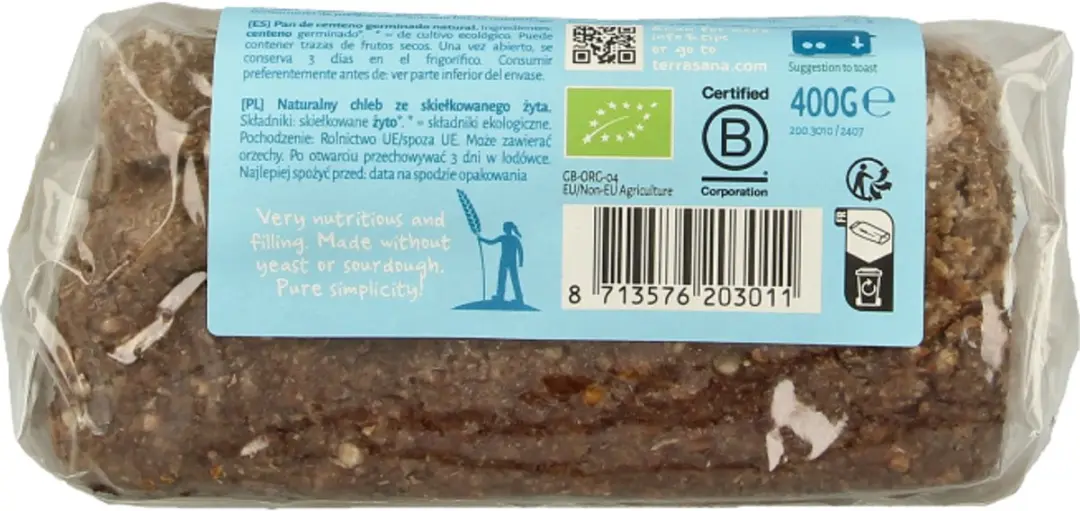 Terrasana Gekiemd Roggebrood 400g