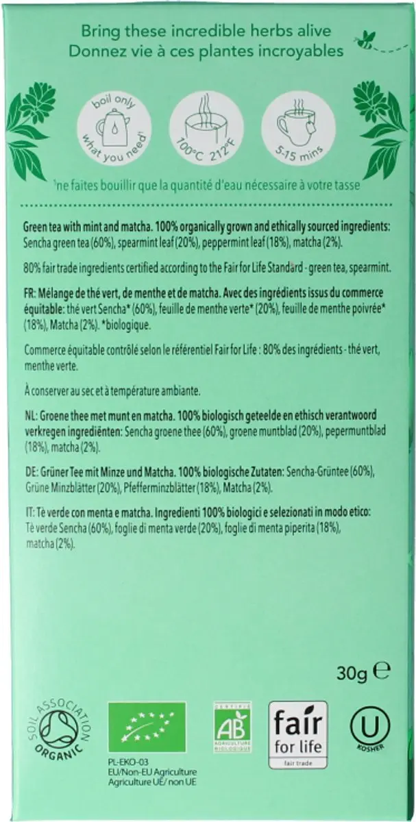 Pukka Mint Matcha Groene Thee Bio 20 Zakjes