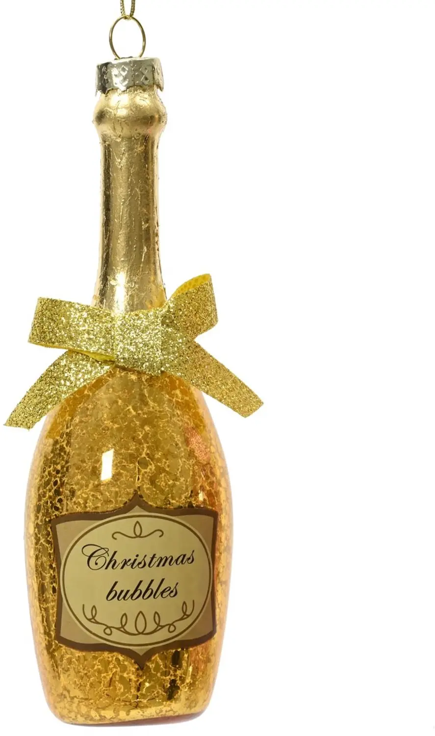 Kaemingk kersthanger champagnefles goud 13,5 cm glas