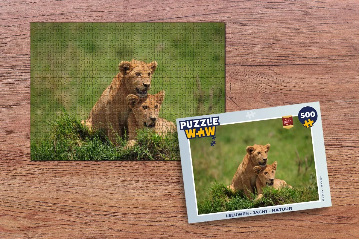 PuzzleWow Leeuwen Jacht Natuur Legpuzzel 500 Stuks - Multicolor