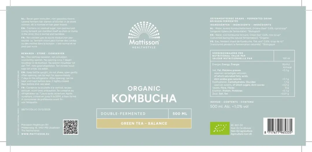 Mattisson Biologische Kombucha Green Tea Balance 500ml