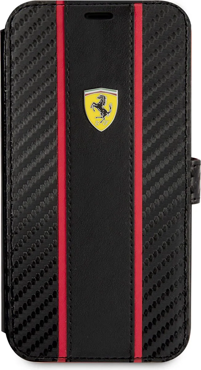 Ferrari PU Carbon Book Case iPhone 13 Pro - 2 Pasjes - Zwart