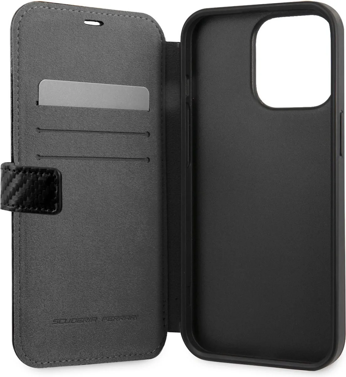 Ferrari PU Carbon Book Case iPhone 13 Pro - 2 Pasjes - Zwart - afbeelding 6 van 6