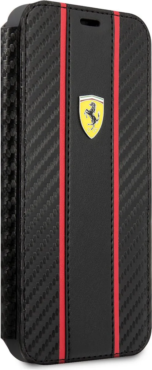 Ferrari PU Carbon Book Case iPhone 13 Pro - 2 Pasjes - Zwart