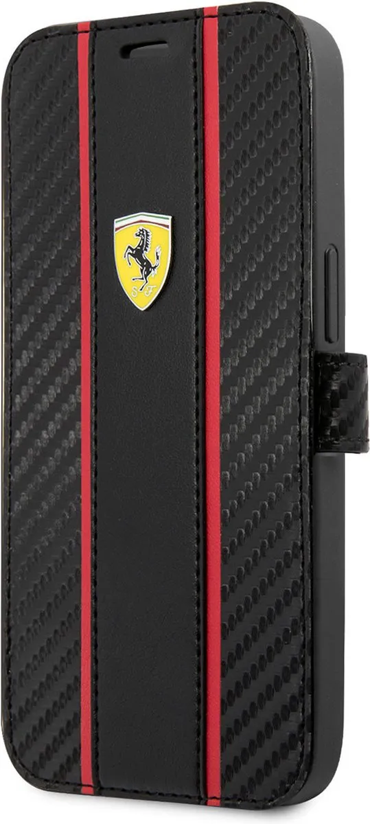 Ferrari PU Carbon Book Case iPhone 13 Pro - 2 Pasjes - Zwart
