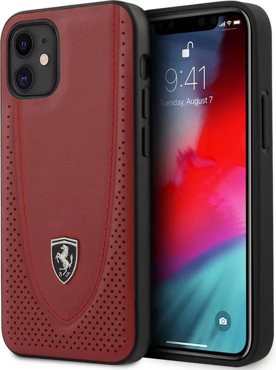 Ferrari iPhone 12 Mini Hoesje - Effen Rood - Leer
