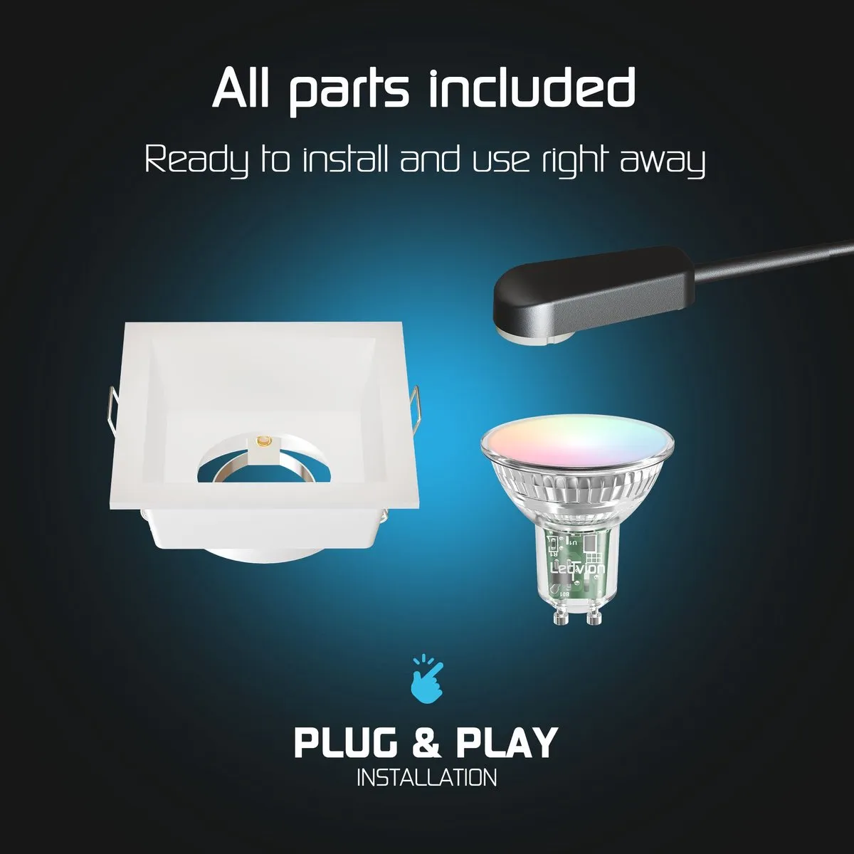 LEDVION 6x Smart Inbouwspot RGB+CCT 85x85mm - 4.9W - Wit