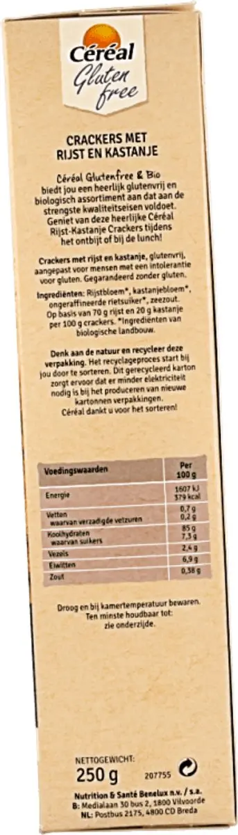 Cereal Cracker Rijst & Kastanje Glutenvrij 250g - afbeelding 6 van 6