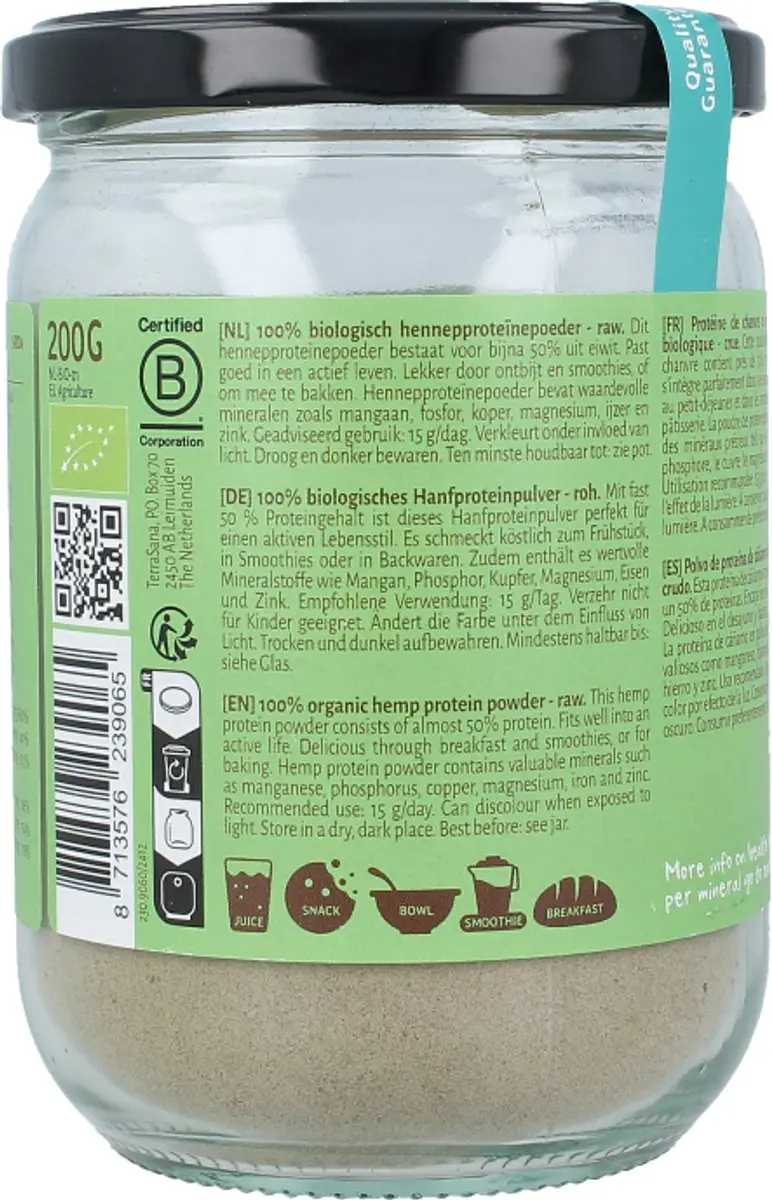 Terrasana Raw Hennep Proteïne Poeder 200g