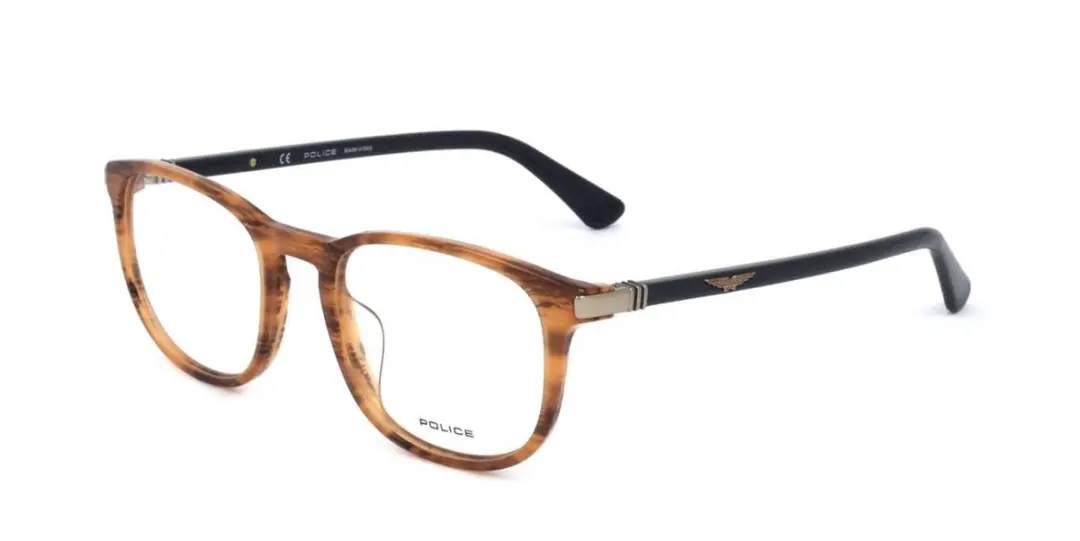 Police VPLD96M Shiny striped brown mustard 50/20/145 MAN Brilmonturen