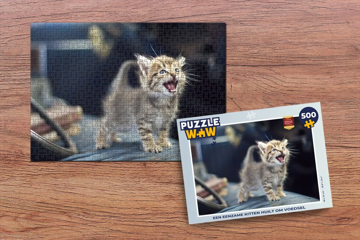 PuzzleWow Legpuzzel Een eenzame kitten huilt om voedsel 500 Stuks - Multicolor