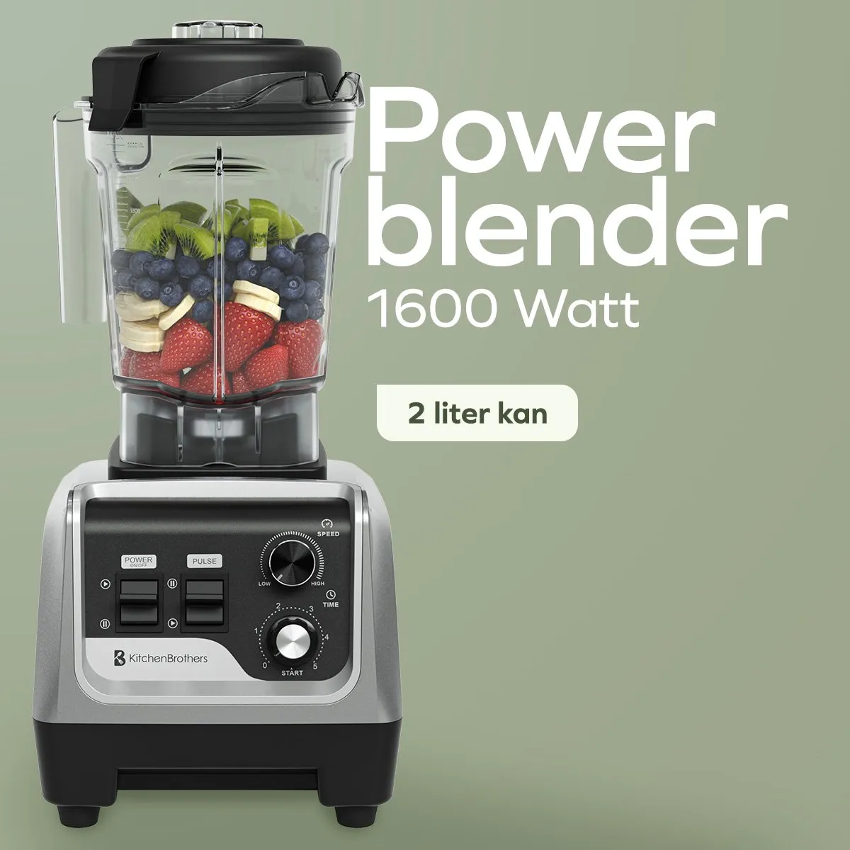 KitchenBrothers Power Blender 1600W - Metallic Grijs
