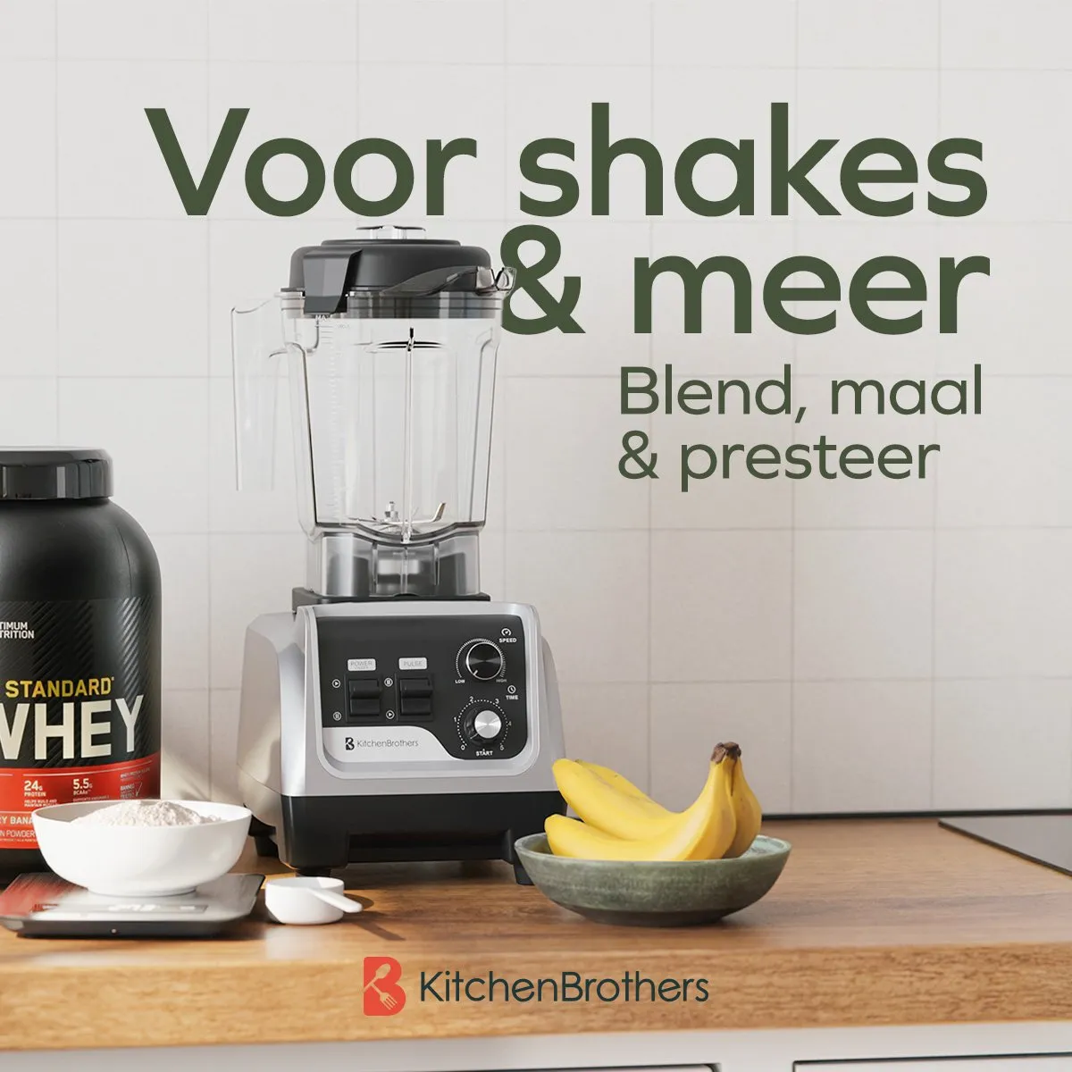 KitchenBrothers Power Blender 1600W - Metallic Grijs