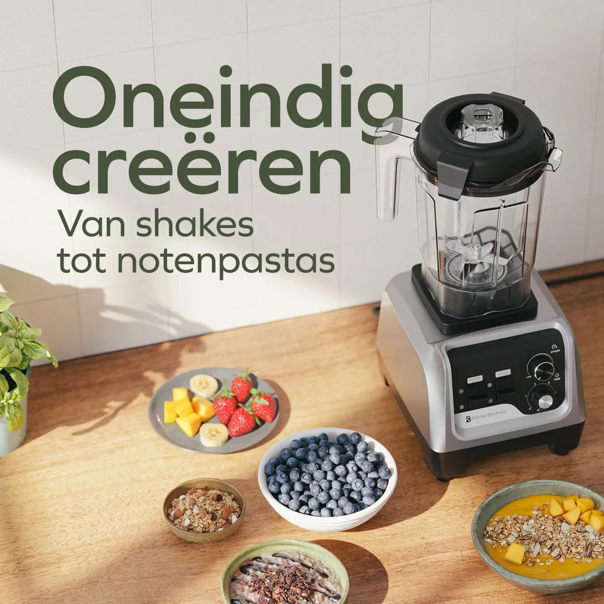 KitchenBrothers Power Blender 1600W - Metallic Grijs